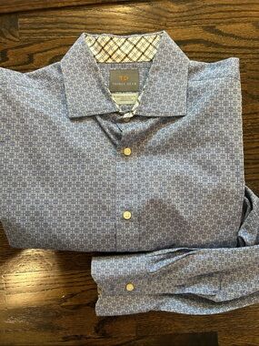 Thomas Dean Light Blue Micro-Pattern Dress Shirt